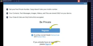 register zangi or log in if you already have a Zangi account on your other device